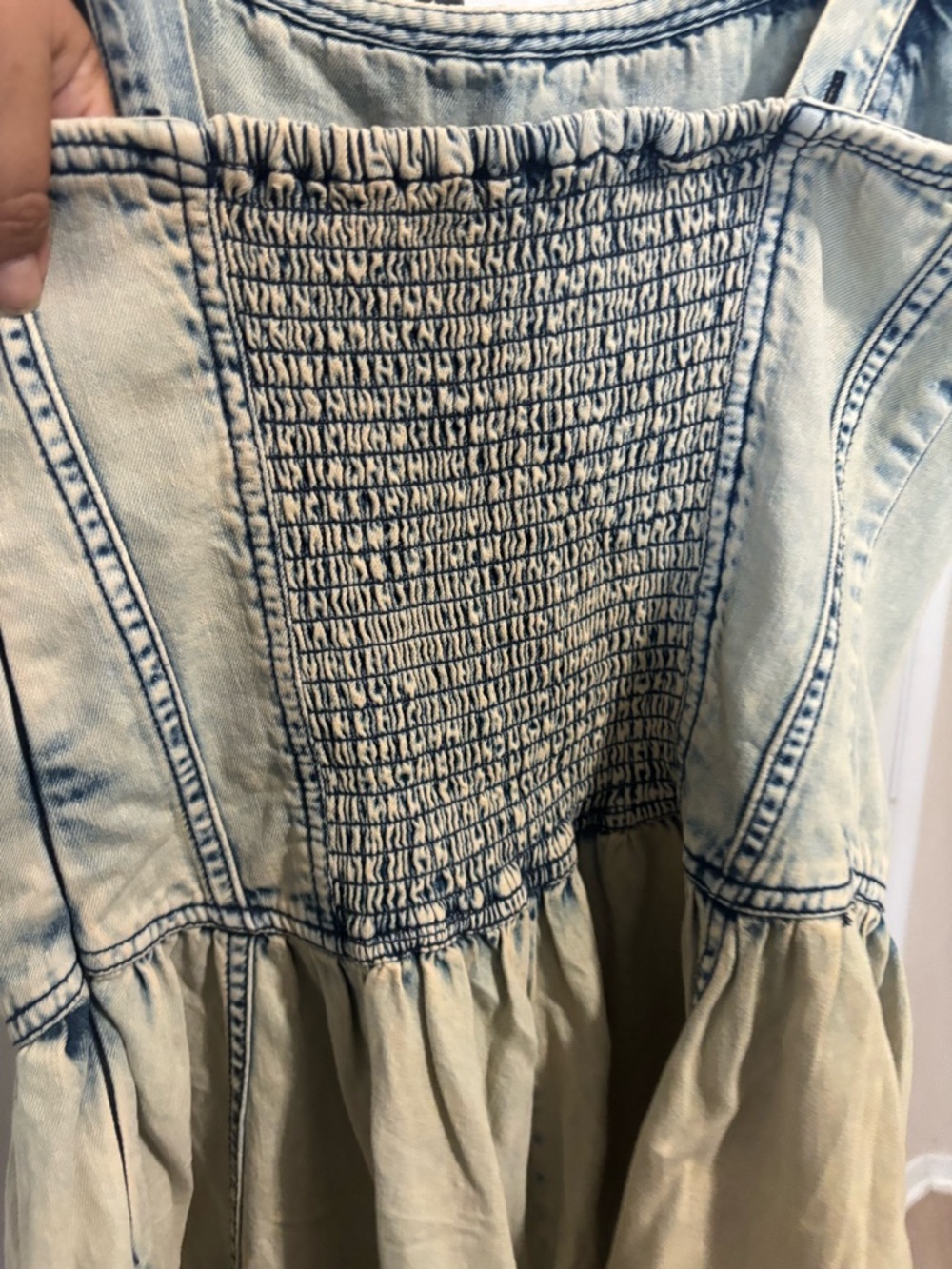 Pilcro Light Wash Denim Romper — Cream with Faded Blue Accents - Picture 9 of 15